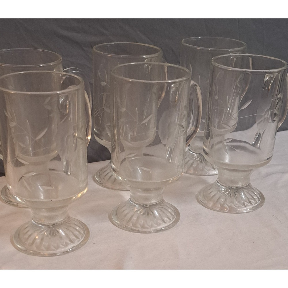 Vintage Princess House Heritage Crystal Irish Coffee Mugs Etched Floral Pattern - Picture 9 of 16
